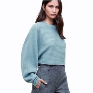 Aritzia Wilfred Free Lolan 100% Merino Wool Blue Cropped Sweater
